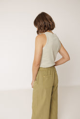 STRIPED RIBBED HALTER TEE