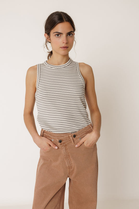 STRIPED RIBBED HALTER TEE 2