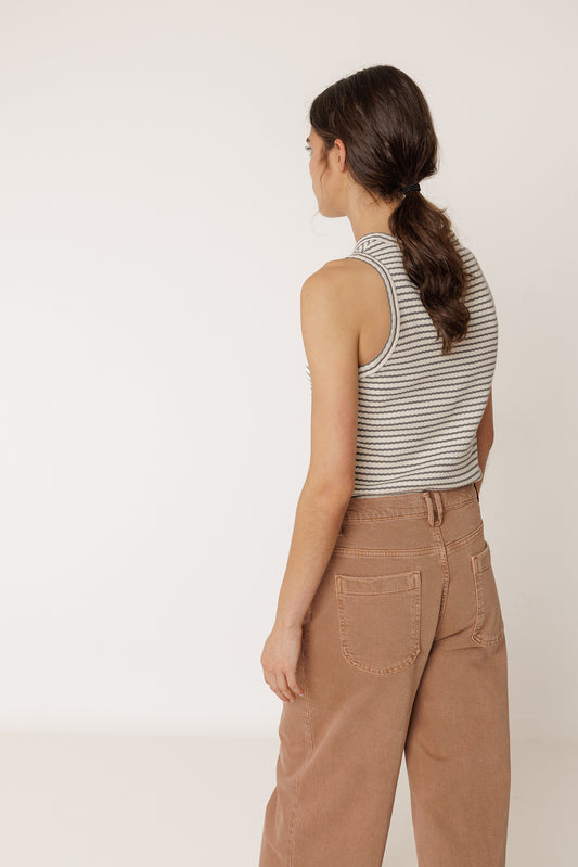 STRIPED RIBBED HALTER TEE 3