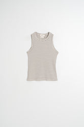 STRIPED RIBBED HALTER TEE