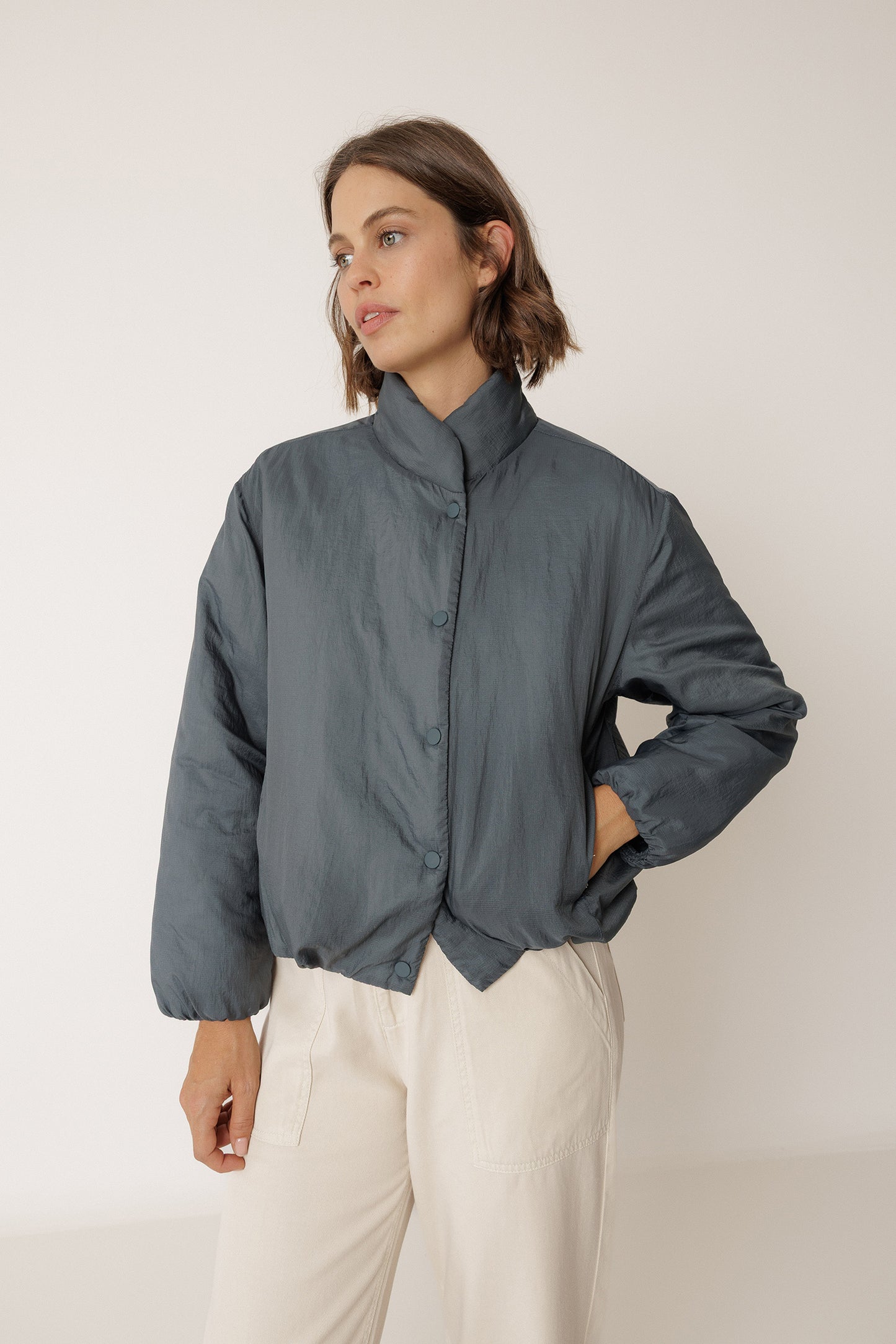 QUILTED SNAP-BUTTON COAT