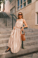 STAMP-PRINT HALTER DRESS