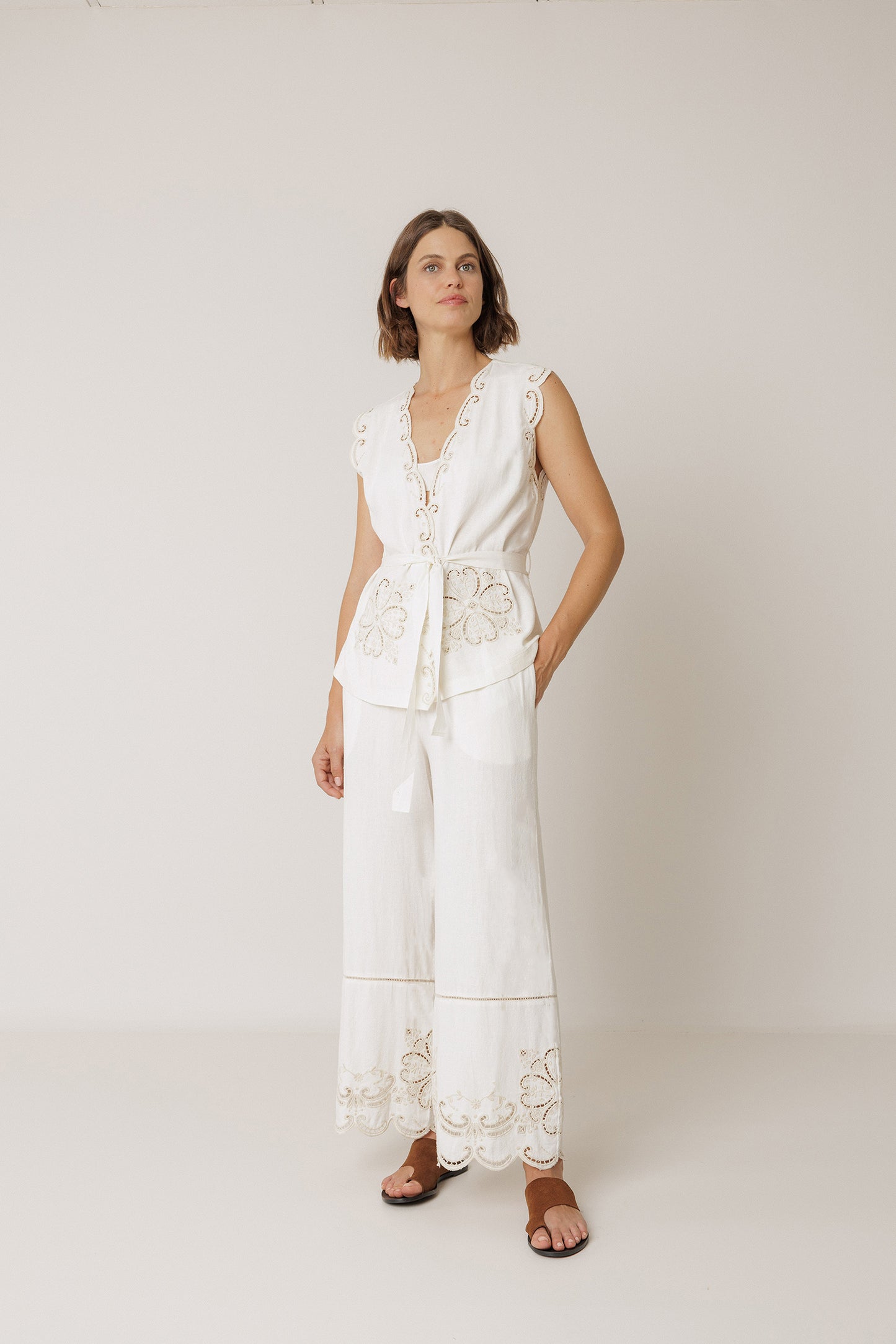 EMBROIDERED-HEM PANT