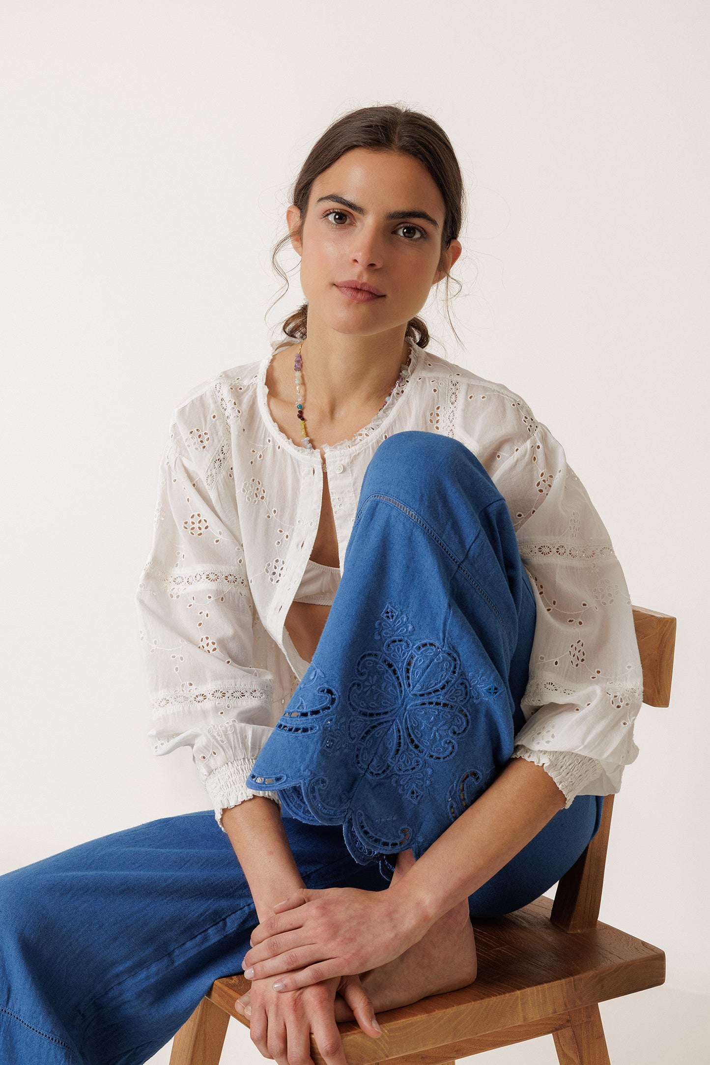 EMBROIDERED-HEM PANT