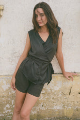 SATIN SHIRT WITH TIE-NECK