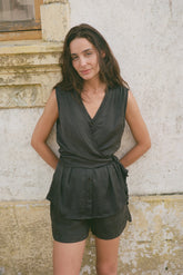 SATIN SHIRT WITH TIE-NECK