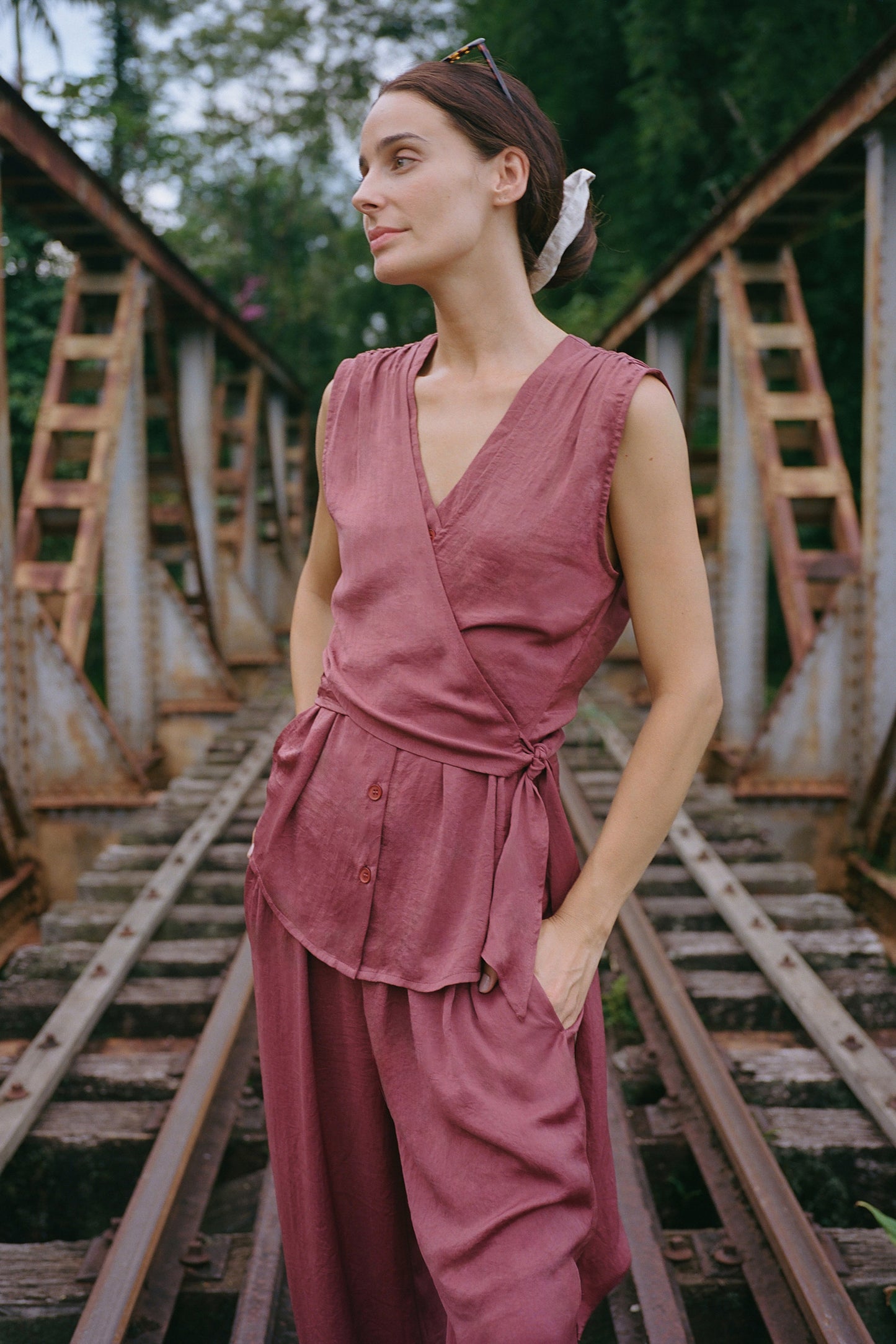 SATIN SHIRT WITH TIE-NECK