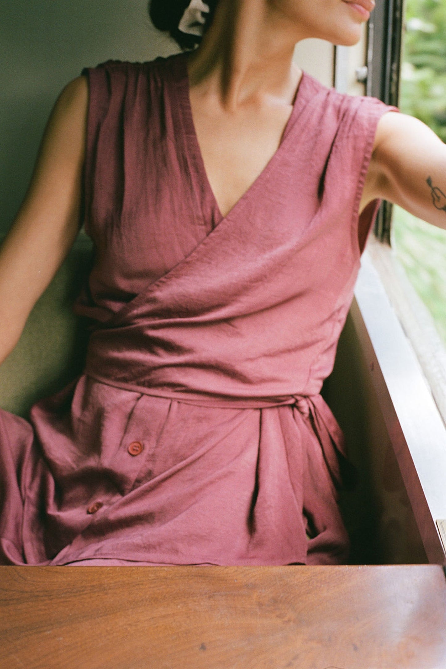 SATIN SHIRT WITH TIE-NECK