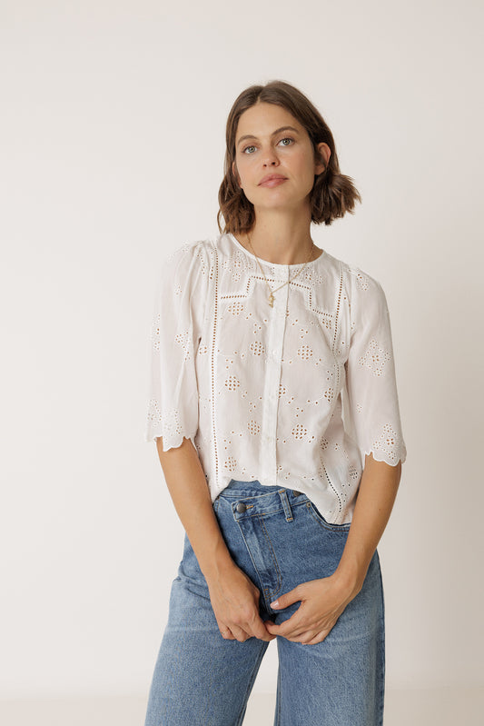 BOXY SHIRT WITH SCHIFFLI EMBROIDERY 1