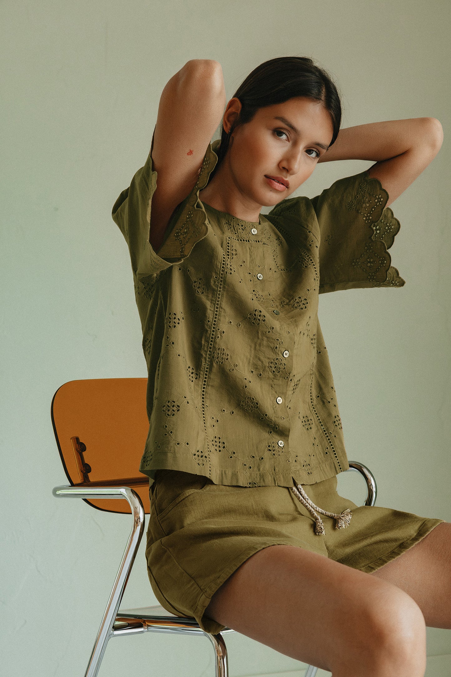BOXY SHIRT WITH SCHIFFLI EMBROIDERY