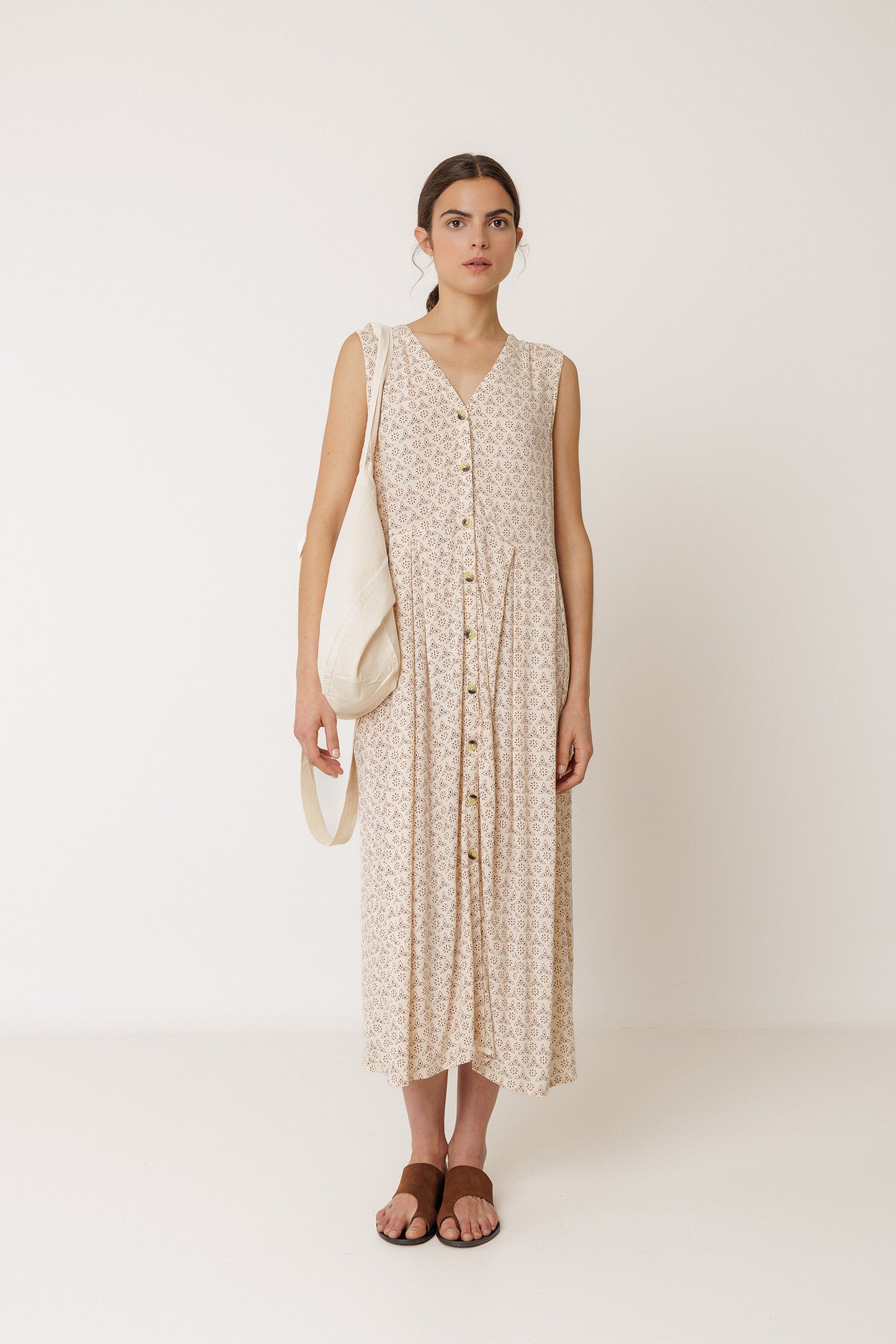 MULTIPOSITION BLOCK-PRINT DRESS