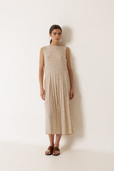 MULTIPOSITION BLOCK-PRINT DRESS