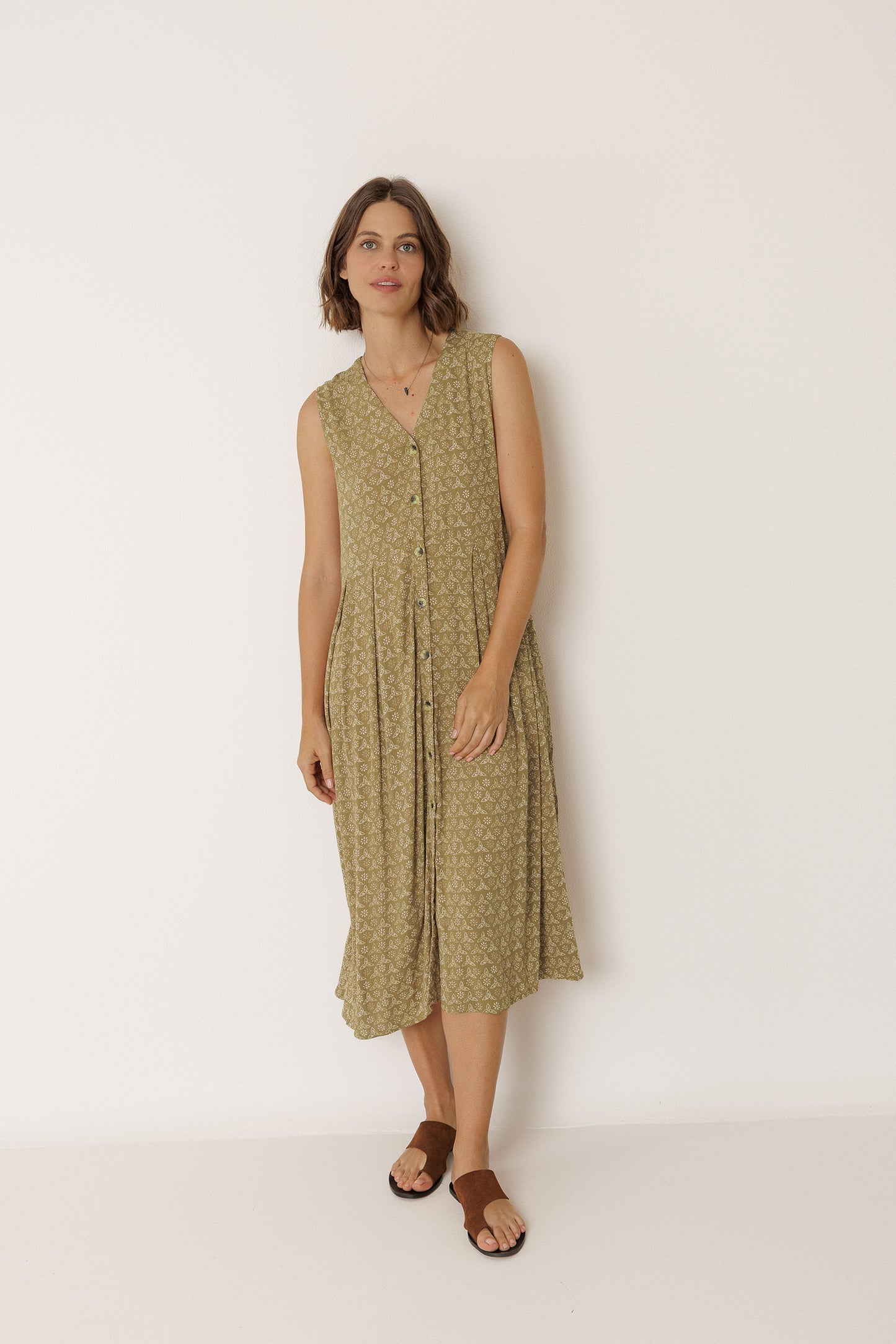 MULTIPOSITION BLOCK-PRINT DRESS
