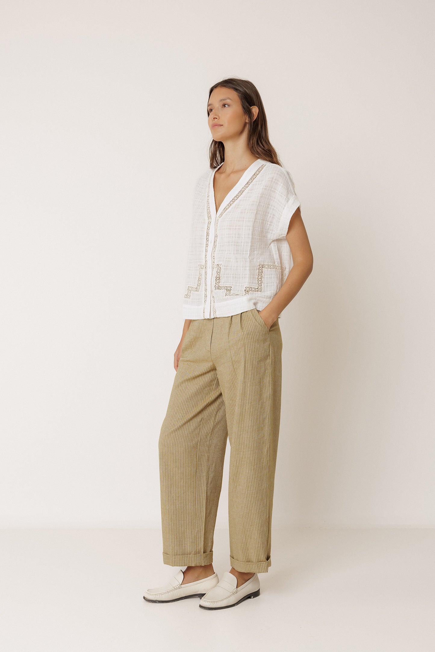 PLEATED PINSTRIPE TROUSER
