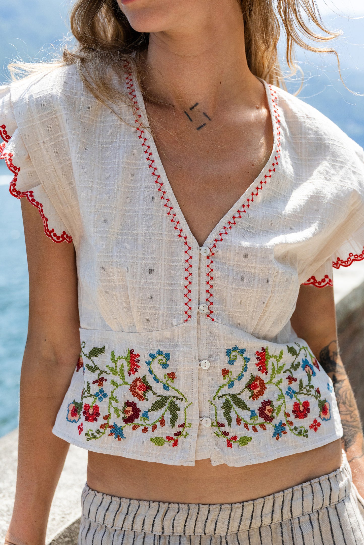 CROSS STICH EMBROIDERED TOP